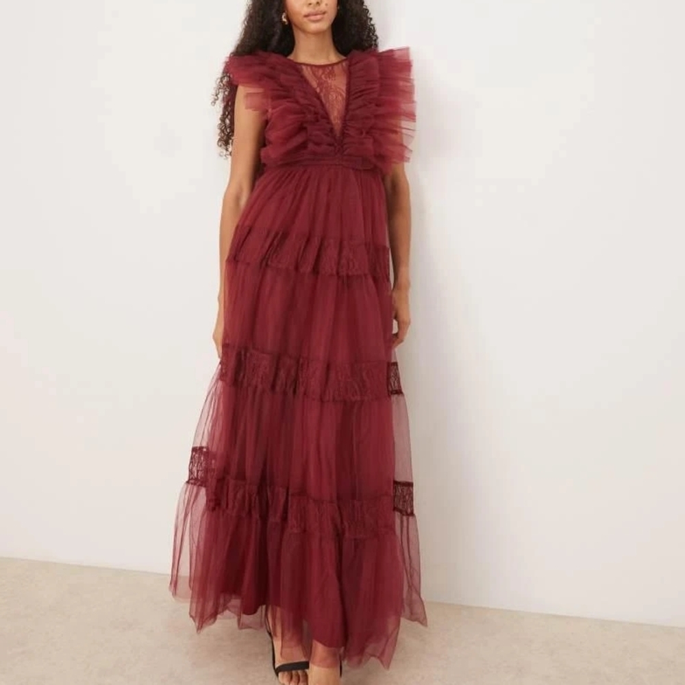 ASOS Burgundy Layered Maxi Dress